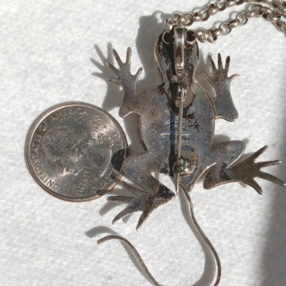 Signed Ben Ration Lizard Gecko Turquoise Sterling Silver Necklace - Picture 4 of 7